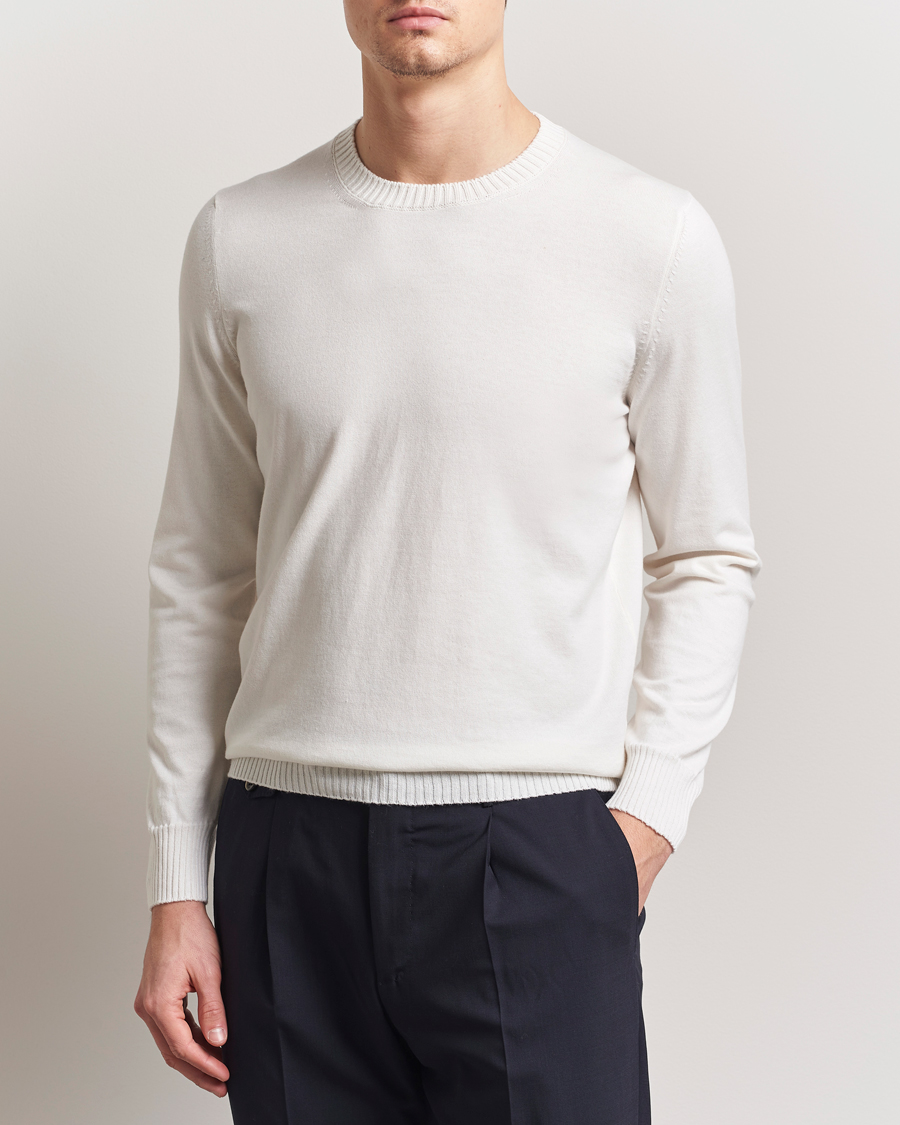 Homme | Pulls Et Tricots | Gran Sasso | Cotton/Cashmere Knitted Crew Neck Sweater Cream Melange
