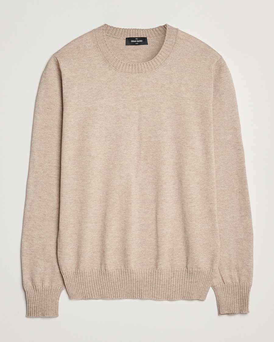 Homme | Pulls Et Tricots | Gran Sasso | Cotton/Cashmere Knitted Crew Neck Sweater Beige Melange