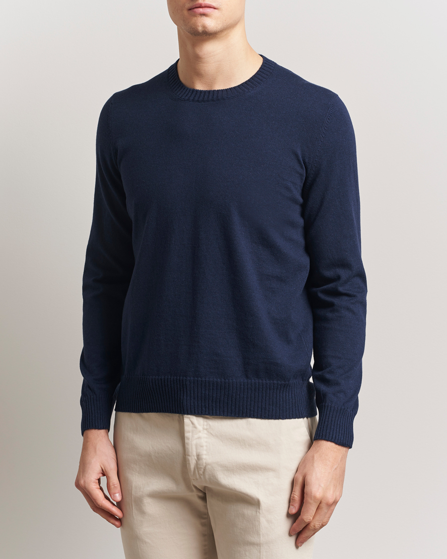 Heren | Truien | Gran Sasso | Cotton/Cashmere Knitted Crew Neck Sweater Navy Melange