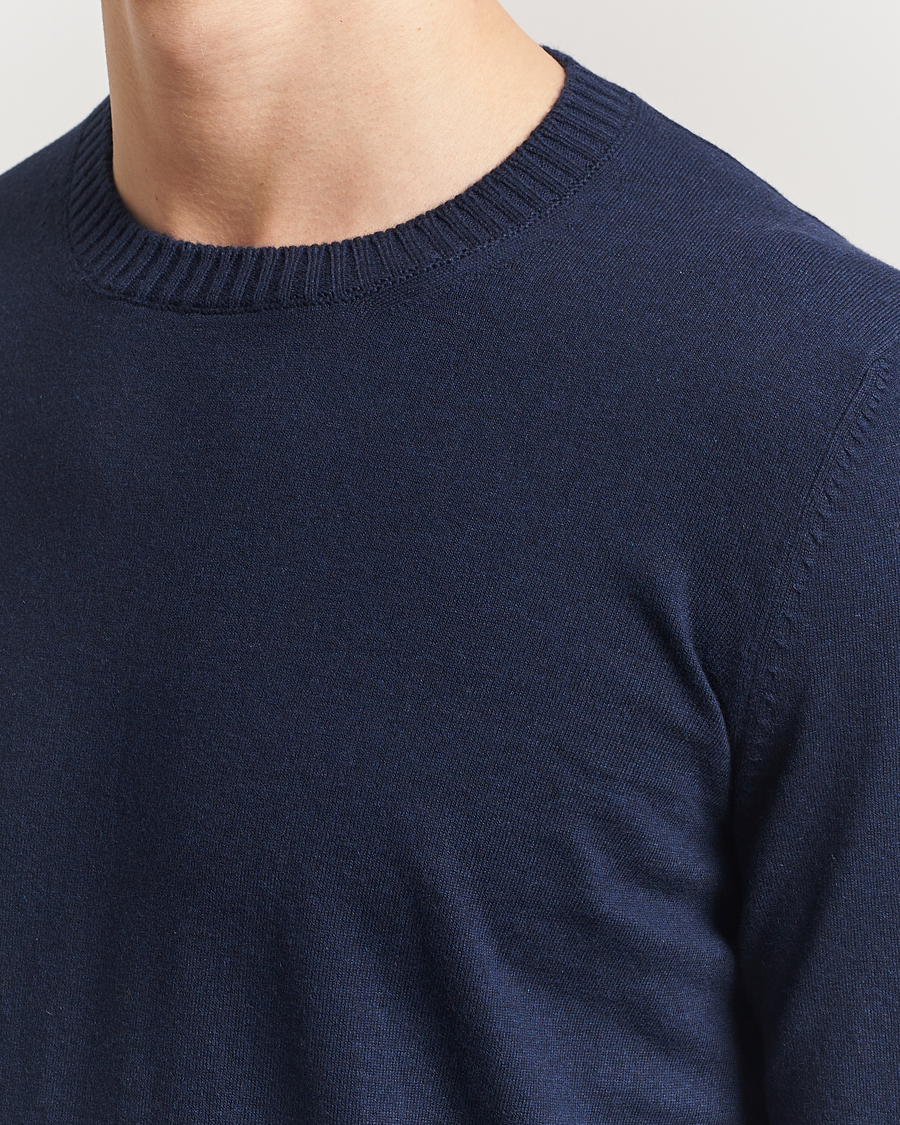 Heren | Truien | Gran Sasso | Cotton/Cashmere Knitted Crew Neck Sweater Navy Melange