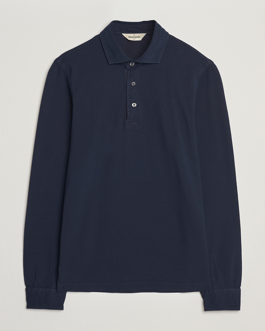 Homme | Polos | Gran Sasso | Washed Long Sleeve Polo Navy