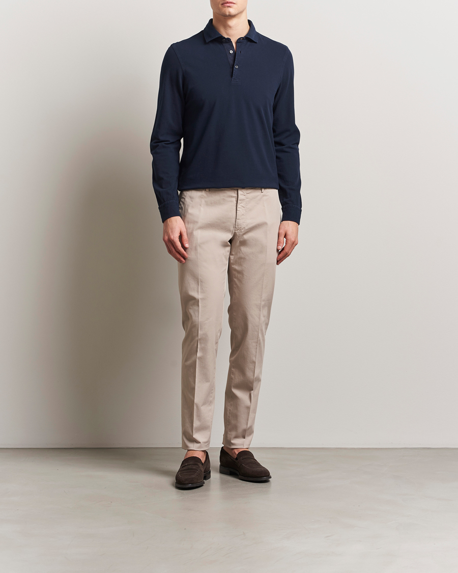 Homme | Polos | Gran Sasso | Washed Long Sleeve Polo Navy