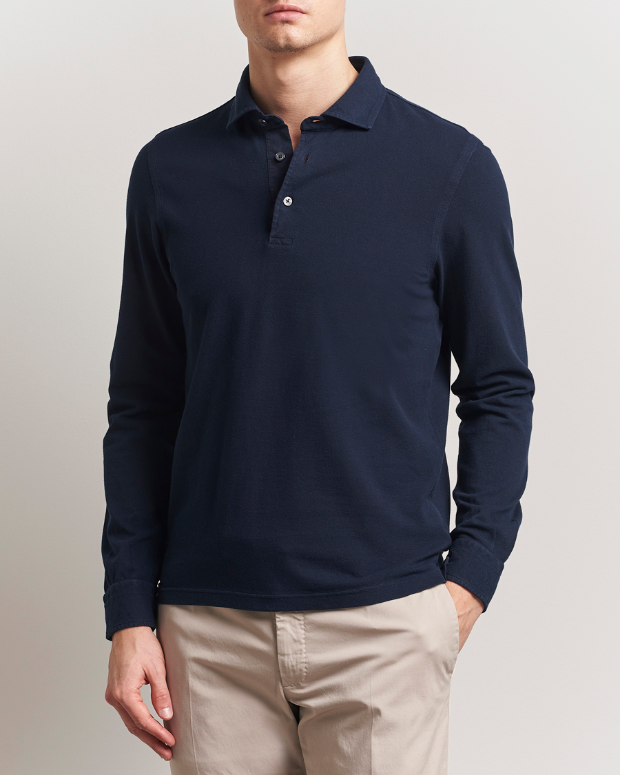 Homme | Polos | Gran Sasso | Washed Long Sleeve Polo Navy