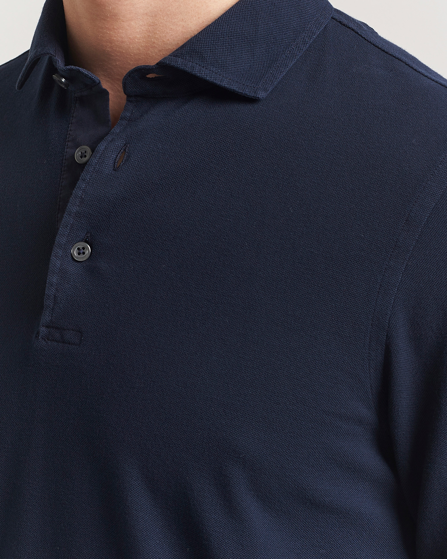 Homme | Polos | Gran Sasso | Washed Long Sleeve Polo Navy