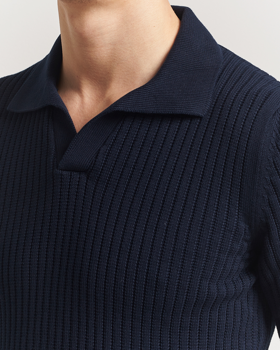 Heren | Polo's | Gran Sasso | Cotton Heavy Knitted Open Collar Polo Navy