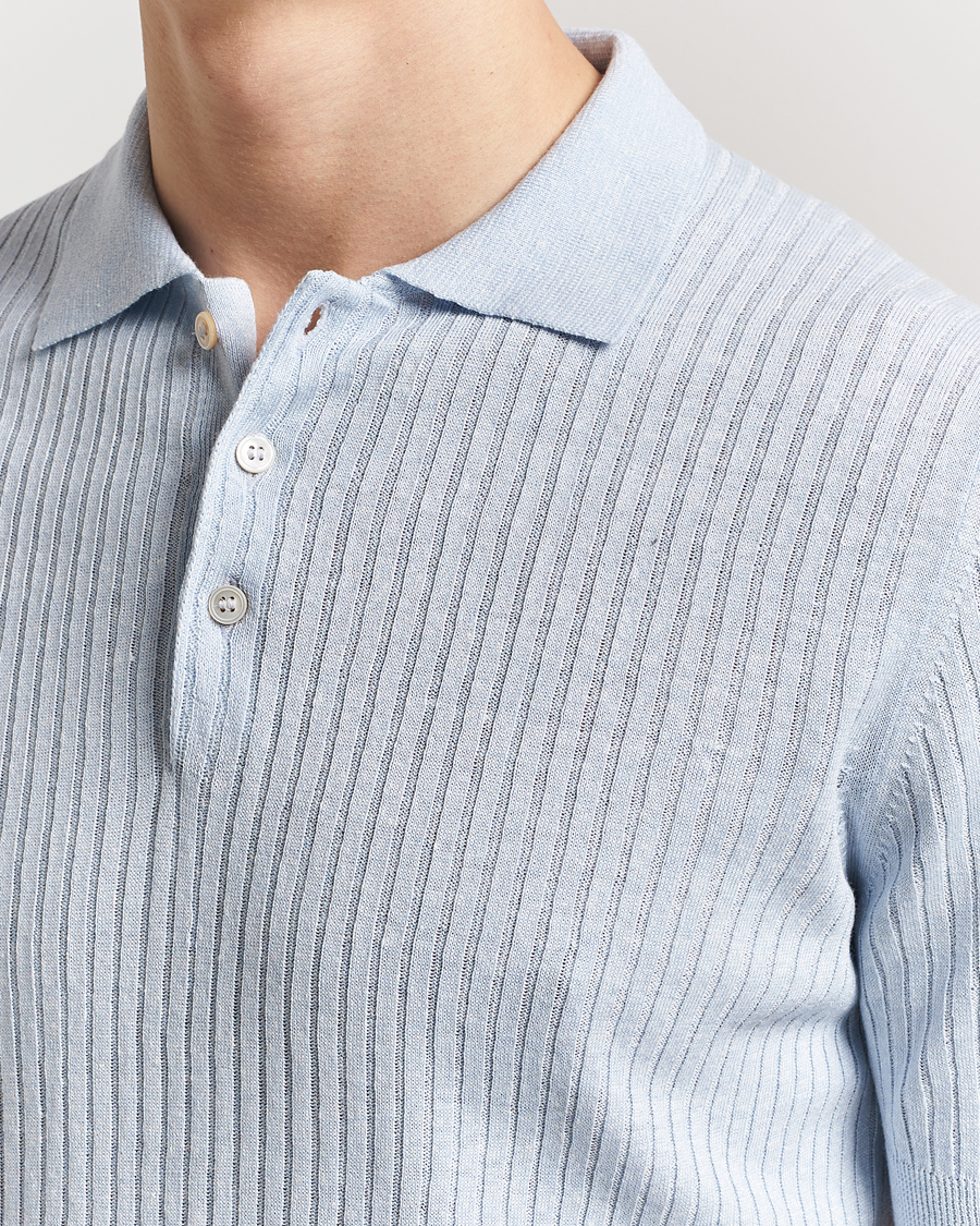 Heren | Polo's | Gran Sasso | Linen/Cotton Structured Knitted Polo Blue Melange