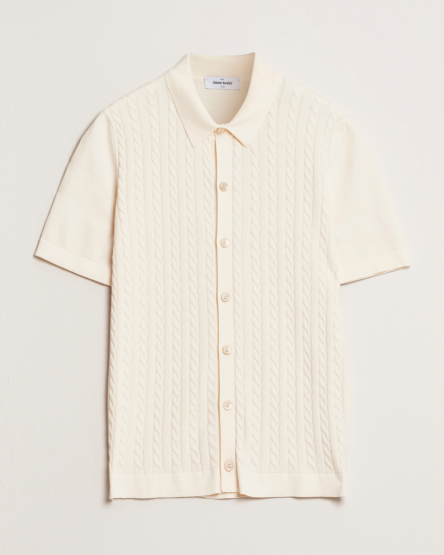 Heren | Overhemden | Gran Sasso | Cotton Cable Knitted Short Sleeve Shirt Cream