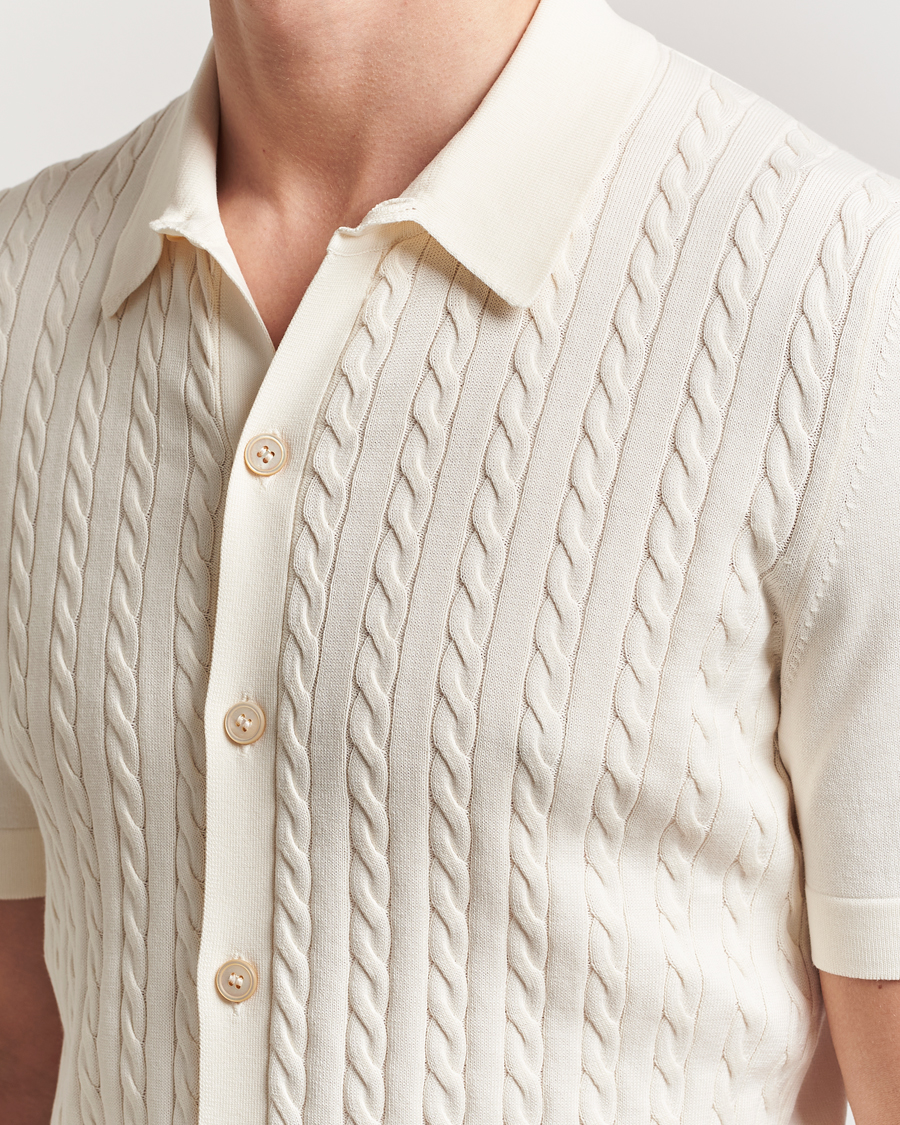 Heren | Overhemden | Gran Sasso | Cotton Cable Knitted Short Sleeve Shirt Cream