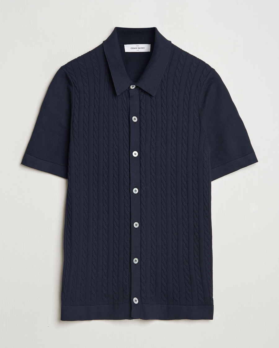 Heren | Overhemden | Gran Sasso | Cotton Cable Knitted Short Sleeve Shirt Navy