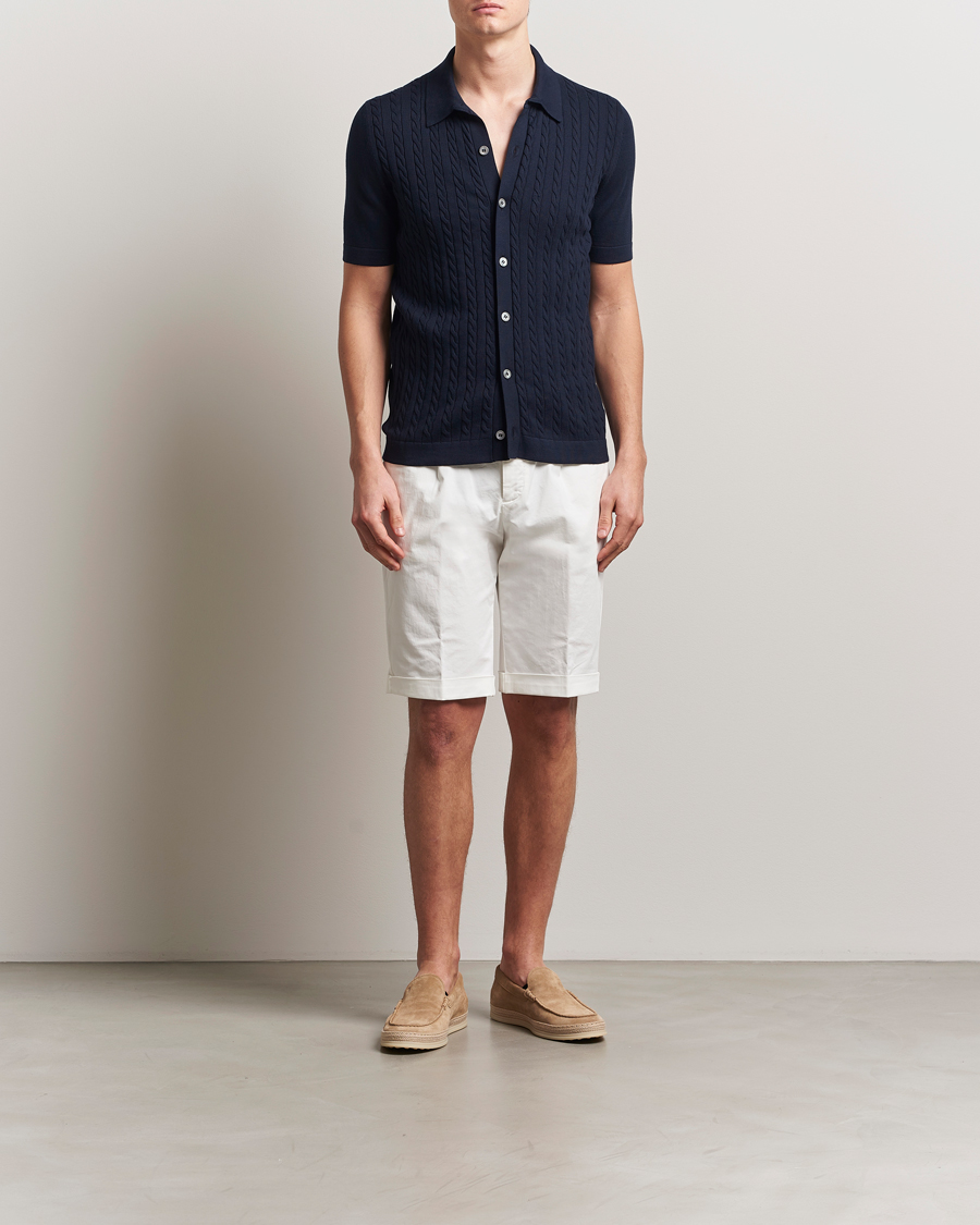 Heren | Overhemden | Gran Sasso | Cotton Cable Knitted Short Sleeve Shirt Navy