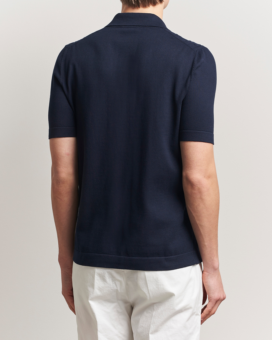 Heren | Overhemden | Gran Sasso | Cotton Cable Knitted Short Sleeve Shirt Navy