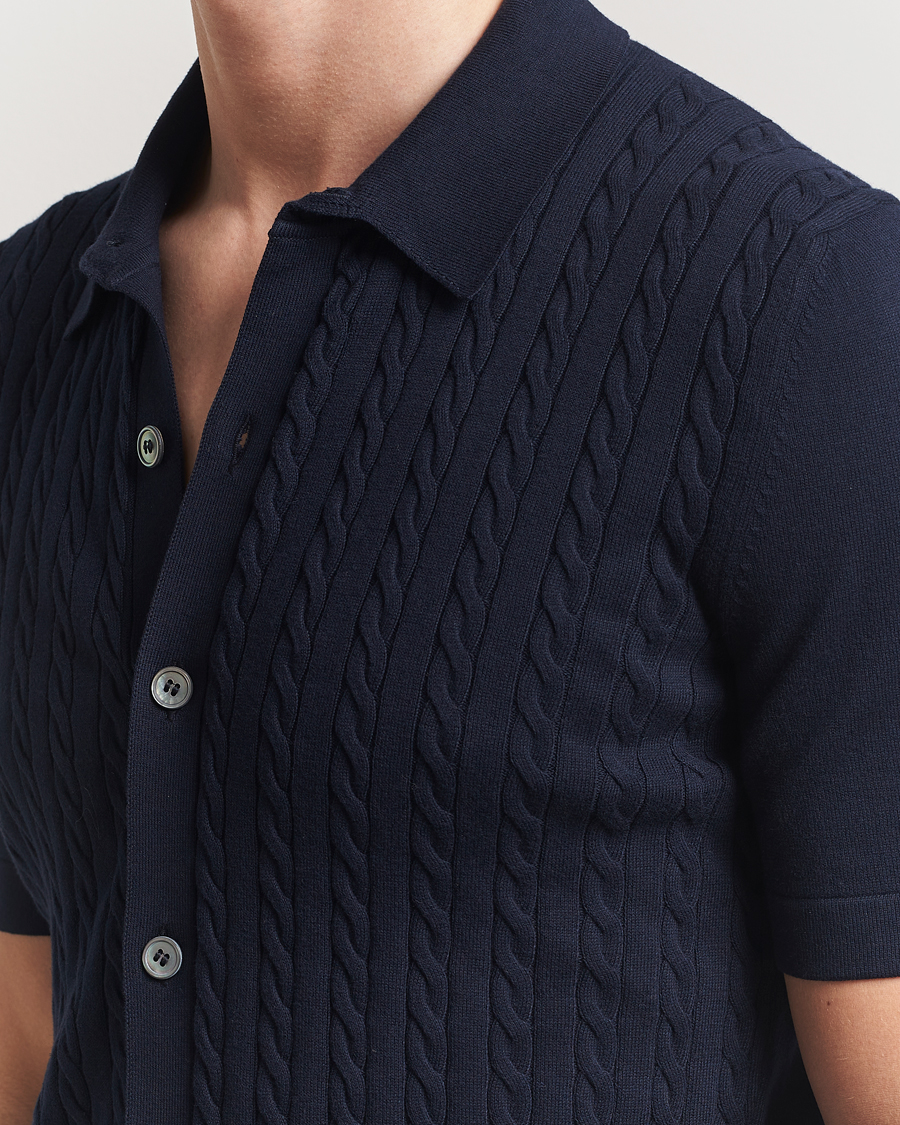 Heren | Overhemden | Gran Sasso | Cotton Cable Knitted Short Sleeve Shirt Navy