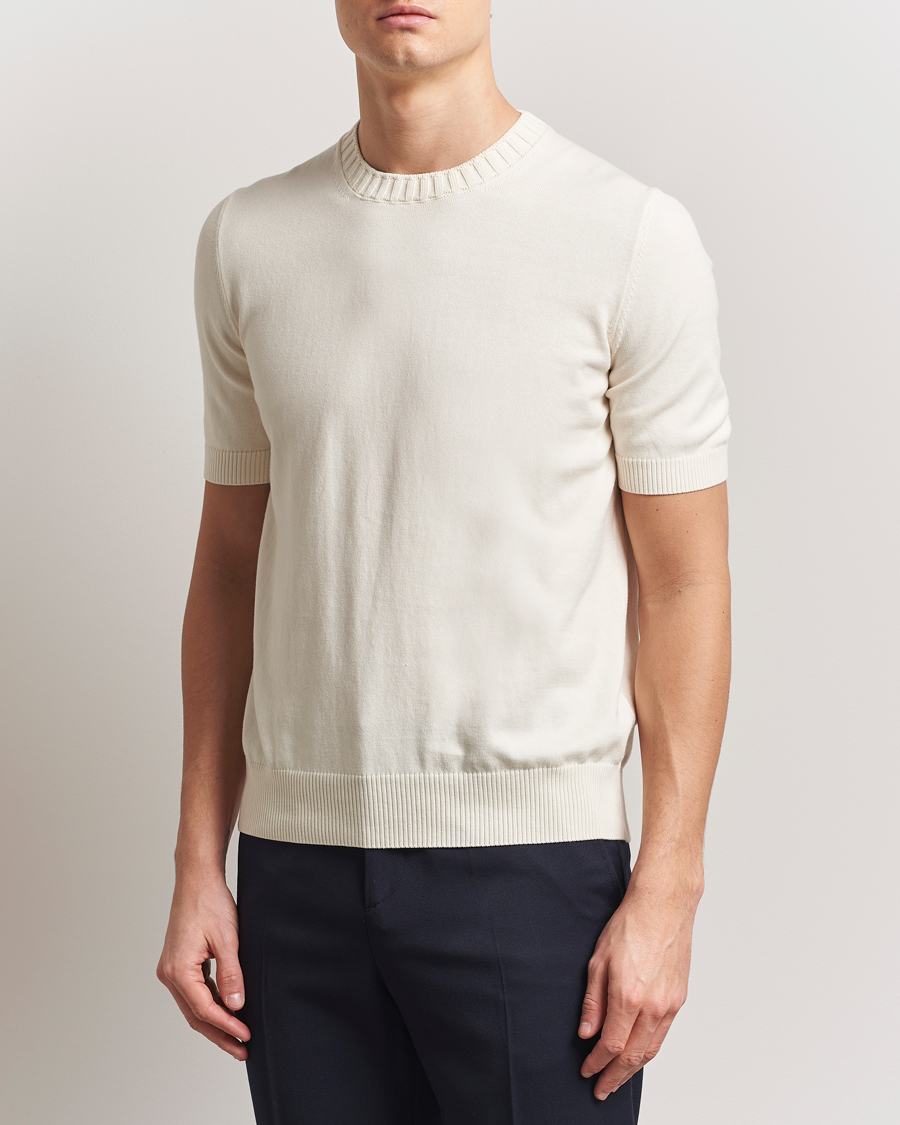 Homme | T-shirts | Gran Sasso | Cotton Heavy Knitted Crew Neck T-Shirt Cream