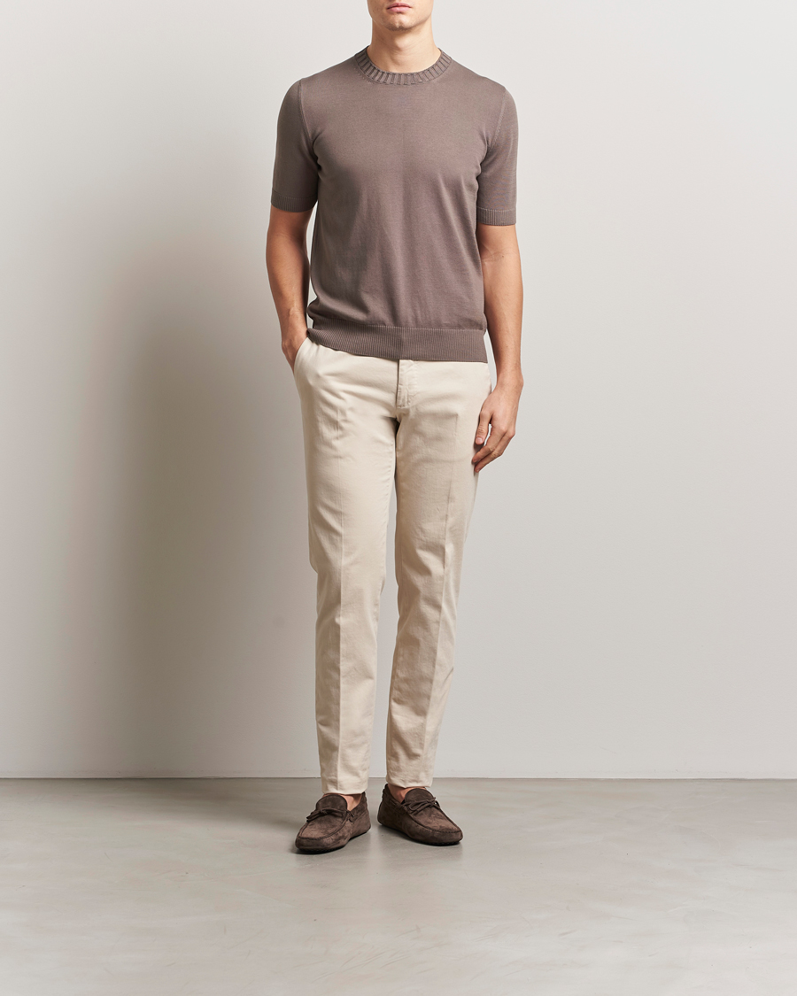 Heren | T-shirts | Gran Sasso | Cotton Heavy Knitted Crew Neck T-Shirt Brown