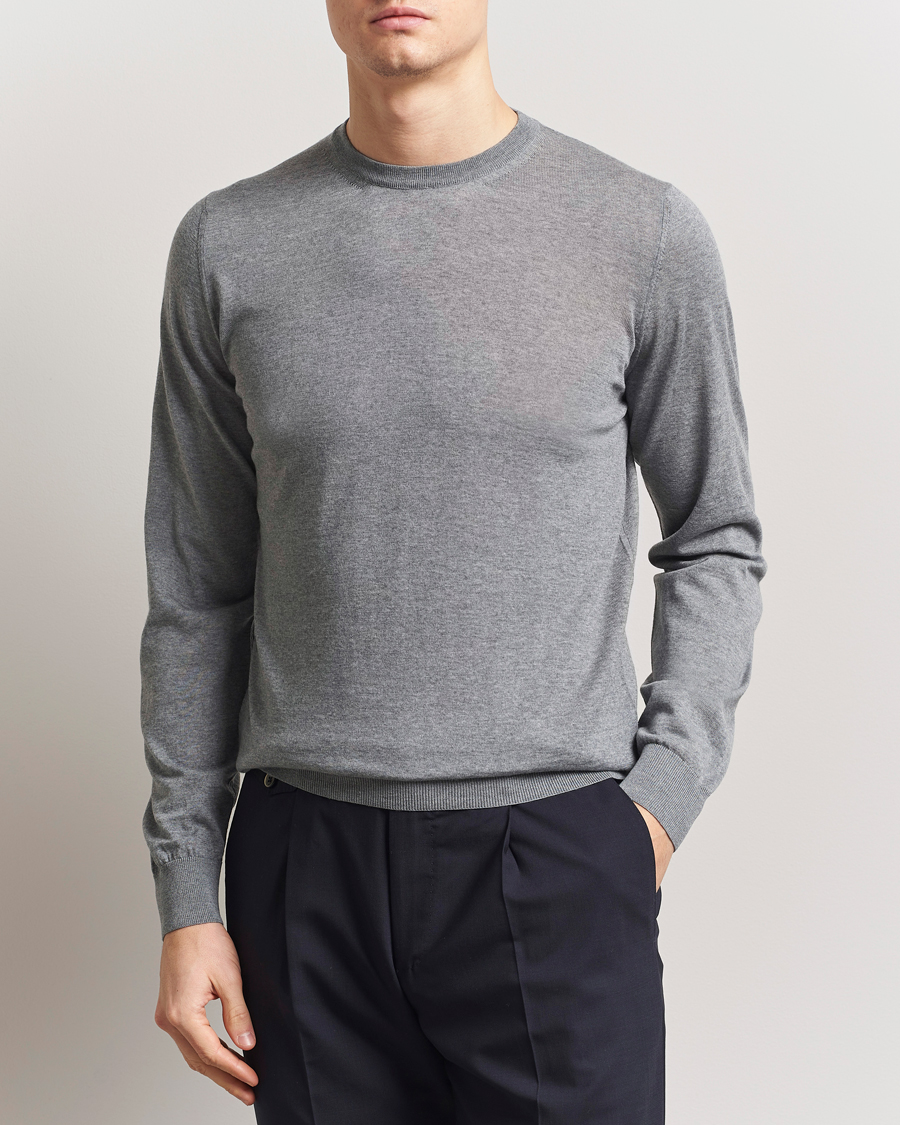 Homme | Pulls Et Tricots | Piacenza Cashmere | Merino Wool Crew Neck Sweater Light Grey
