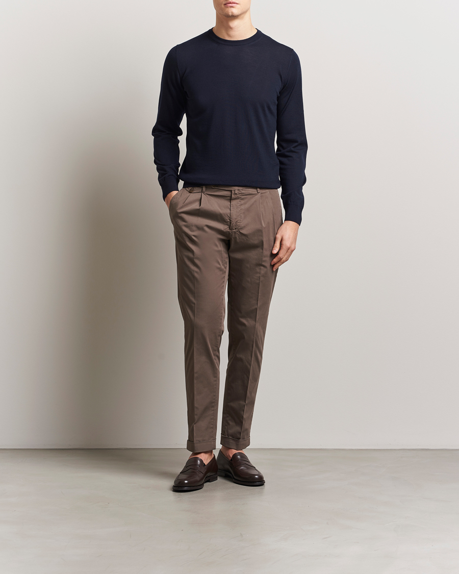 Heren | Truien | Piacenza Cashmere | Merino Wool Crew Neck Sweater Navy
