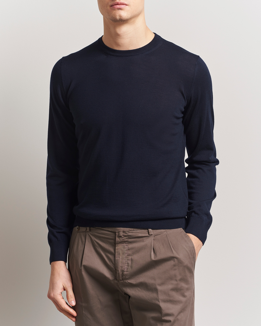 Heren | Truien | Piacenza Cashmere | Merino Wool Crew Neck Sweater Navy
