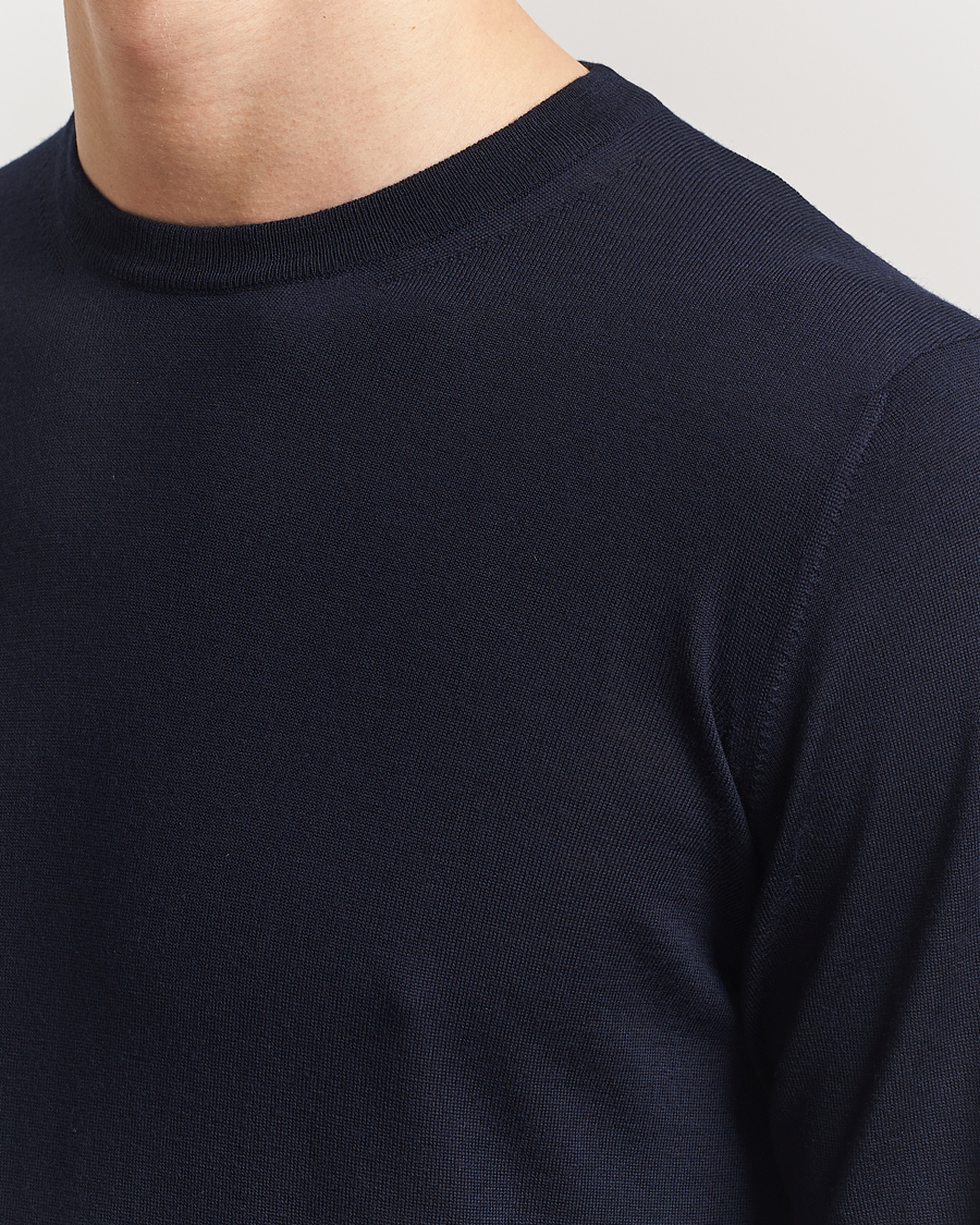 Heren | Truien | Piacenza Cashmere | Merino Wool Crew Neck Sweater Navy