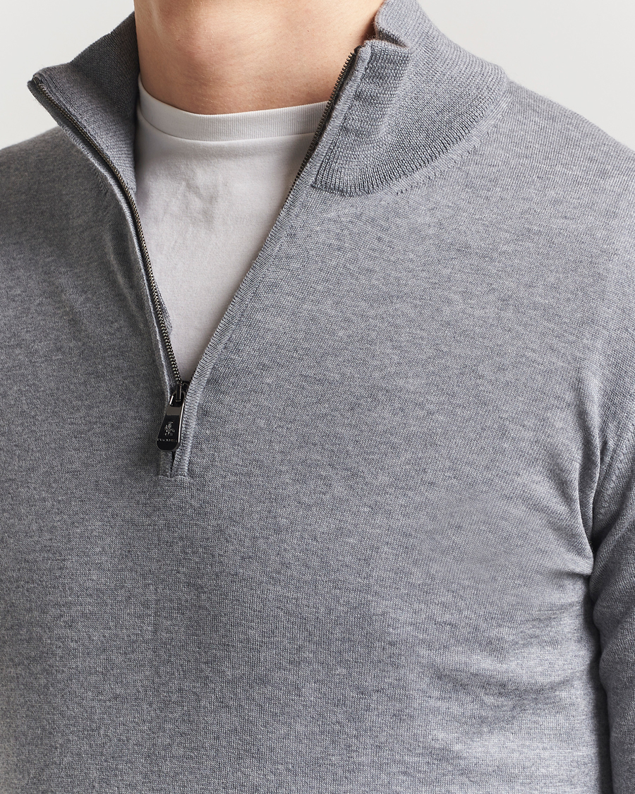 Heren | Truien | Piacenza Cashmere | Merino Wool Crew Neck Half Zip Light Grey