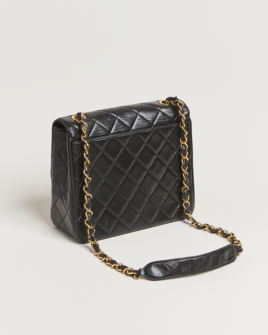 Homme | Chanel Pre-Owned Classic Flap Bag Deca Squared Lambskin Black | Chanel Pre-Owned | Classic Flap Bag Deca Squared Lambskin Black