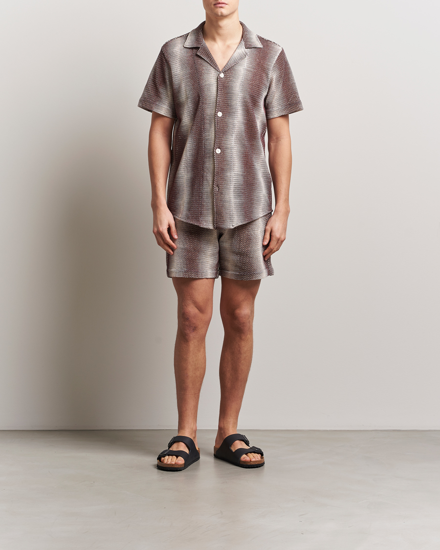 Heren | Overhemden | OAS | Short Sleeve Cuba Net Shirt Merlot Echo