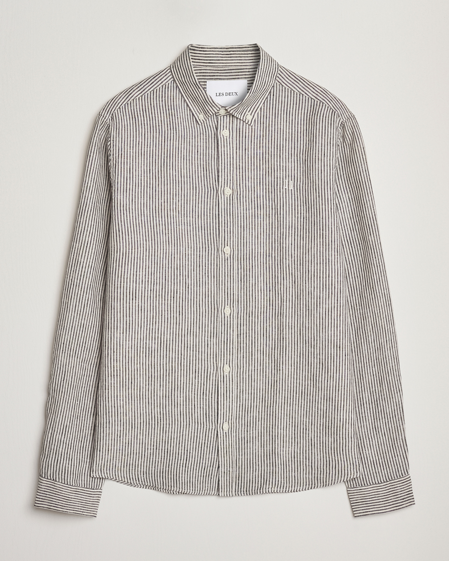 Homme | Chemises | LES DEUX | Konrad Striped Linen Shirt Black