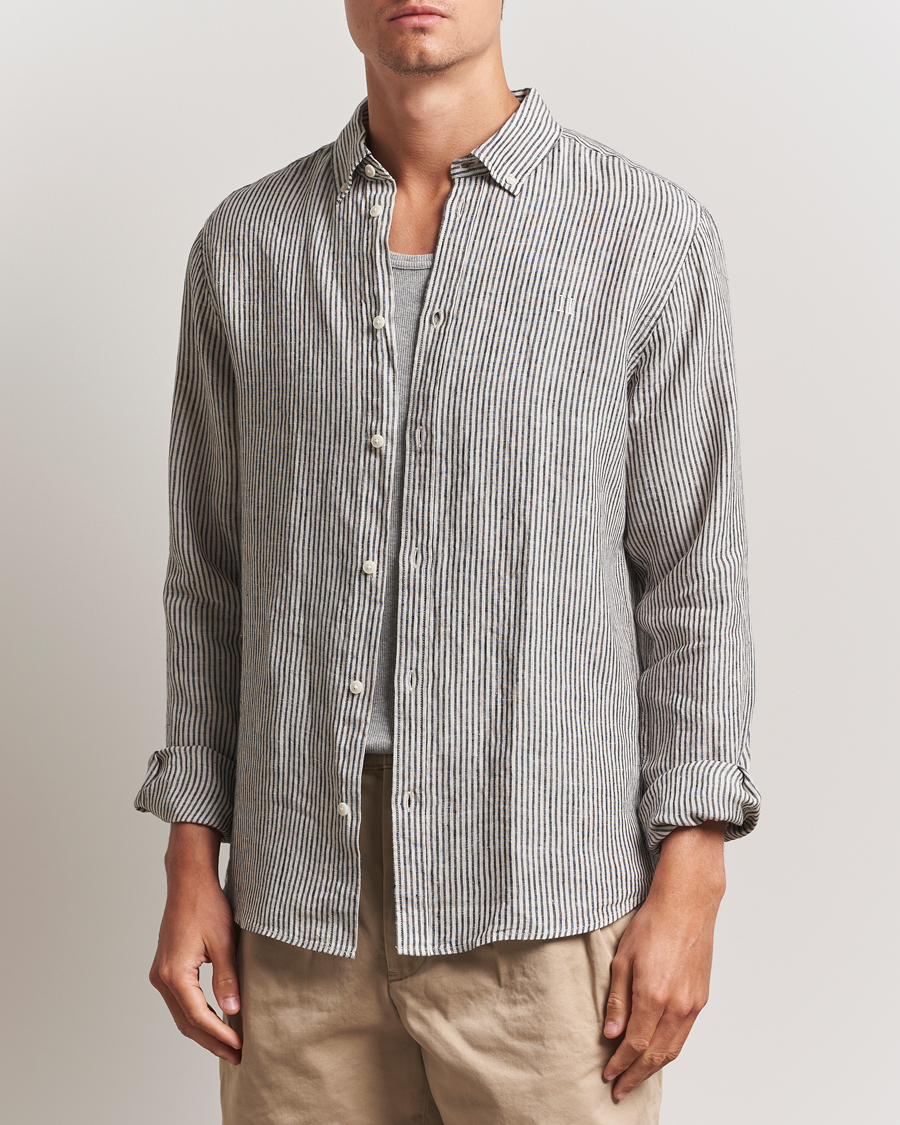 Homme | Chemises | LES DEUX | Konrad Striped Linen Shirt Black