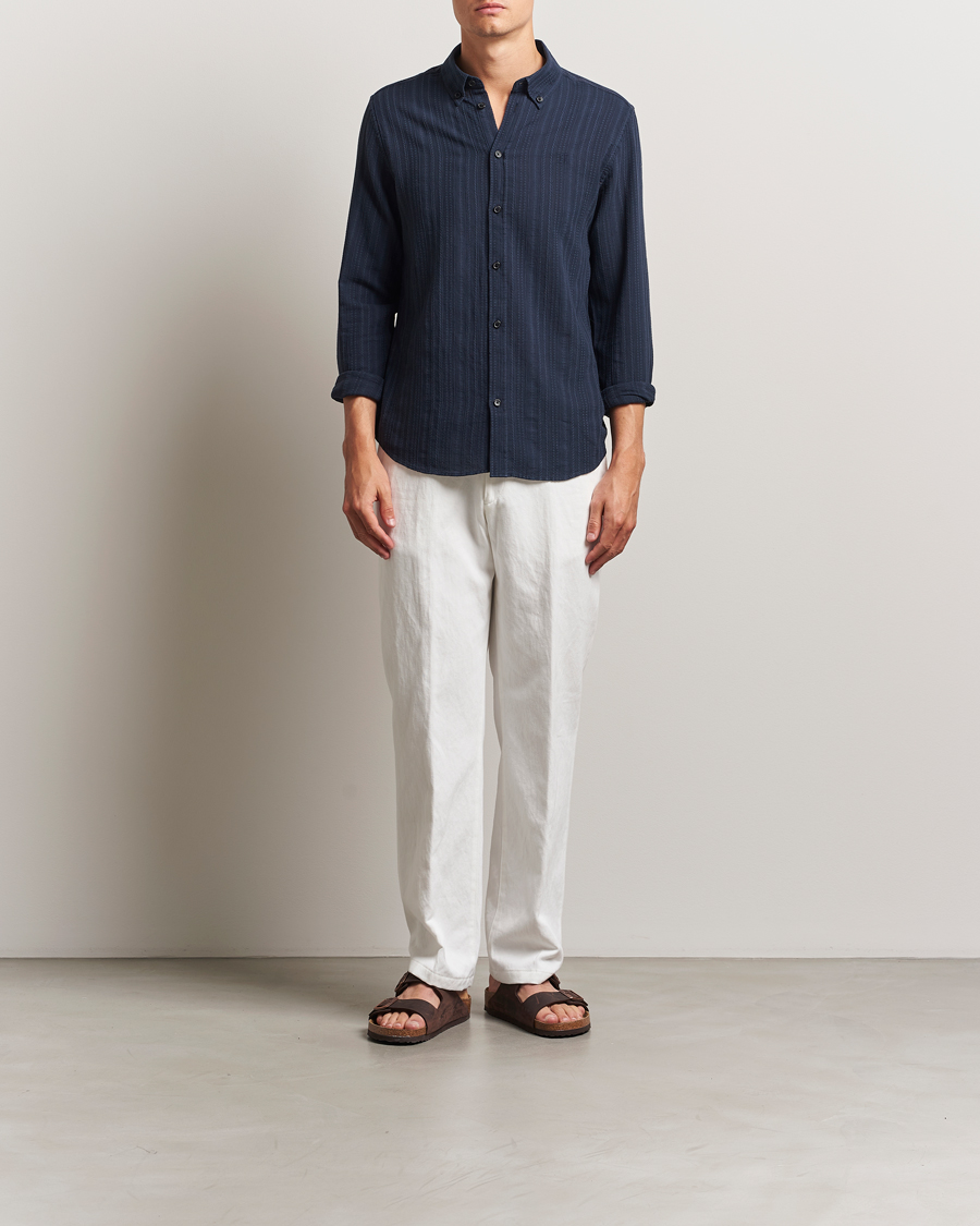 Homme | Chemises | LES DEUX | Konrad Striped Structure Shirt Dark Navy