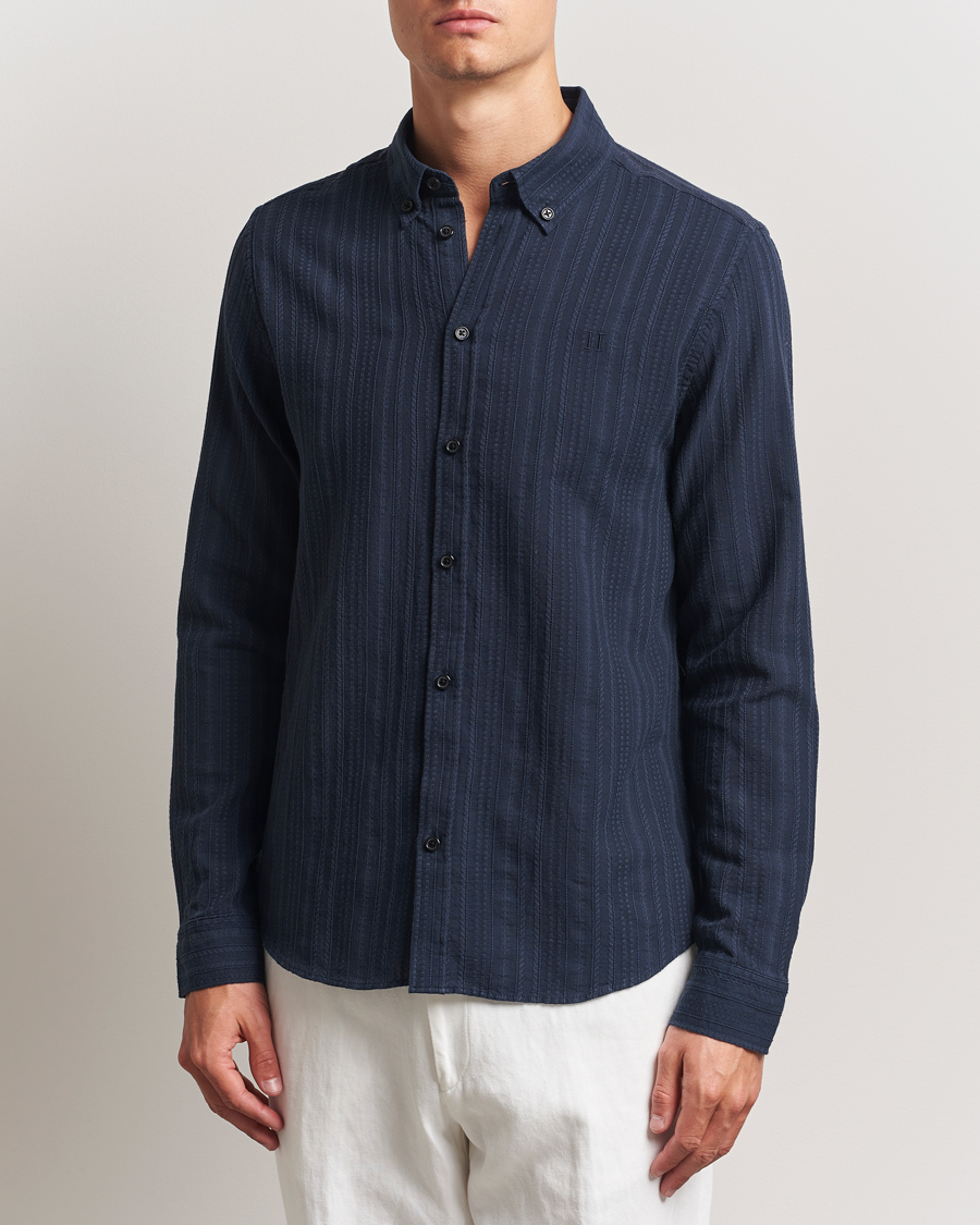 Homme | Chemises | LES DEUX | Konrad Striped Structure Shirt Dark Navy