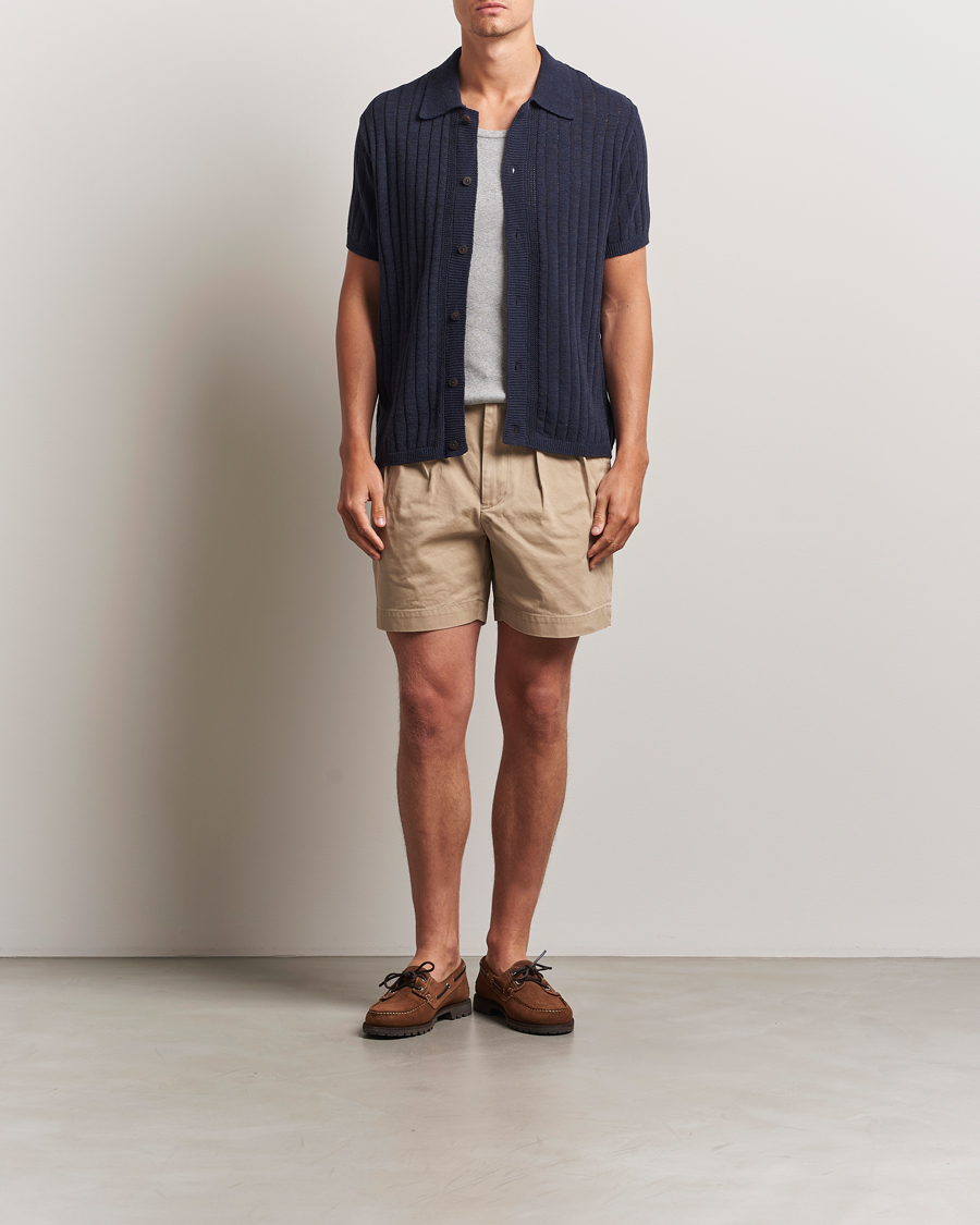 Heren | Overhemden | LES DEUX | Floyd Knitted Linen Short Sleeve Shirt Dark Navy