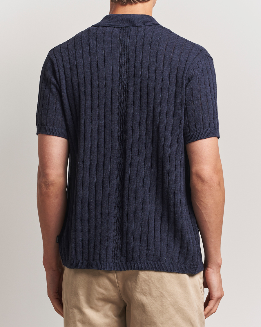 Heren | Overhemden | LES DEUX | Floyd Knitted Linen Short Sleeve Shirt Dark Navy