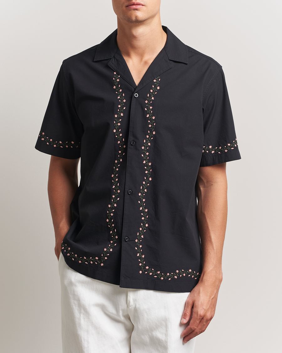 Homme | Chemises | LES DEUX | Lesley Embroidery Short Sleeve Shirt Black