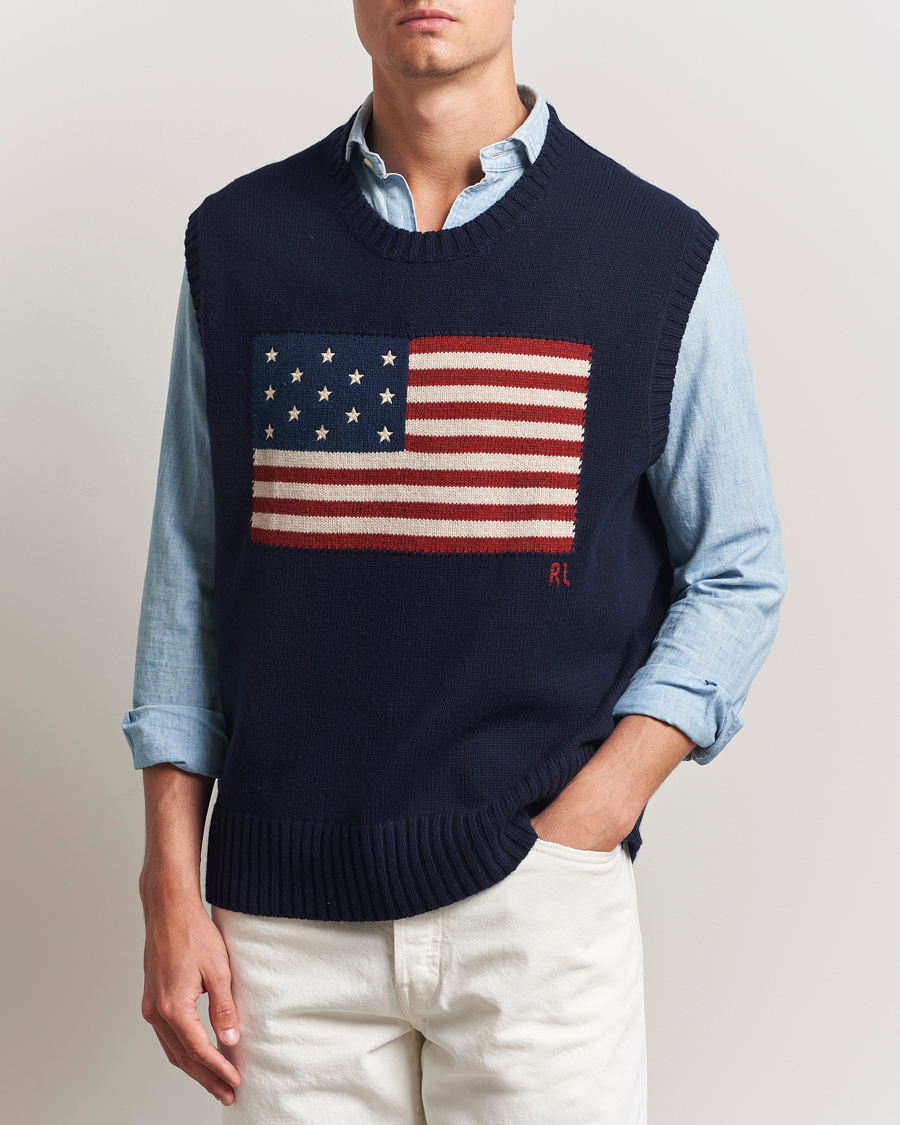Homme | Pulls Et Tricots | Polo Ralph Lauren | US Flag Cotton/Wool Vest Hunter Navy