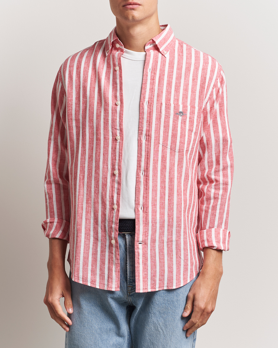 Heren | Overhemden | GANT | Regular Fit Cotton/Linen Striped Shirt Watermelon Red