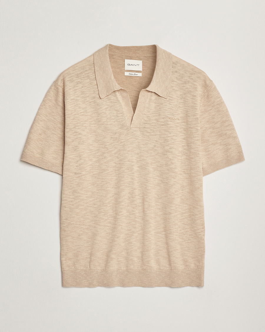 Heren | Polo's | GANT | Linen/Cotton Open Collar Polo Dry Sand