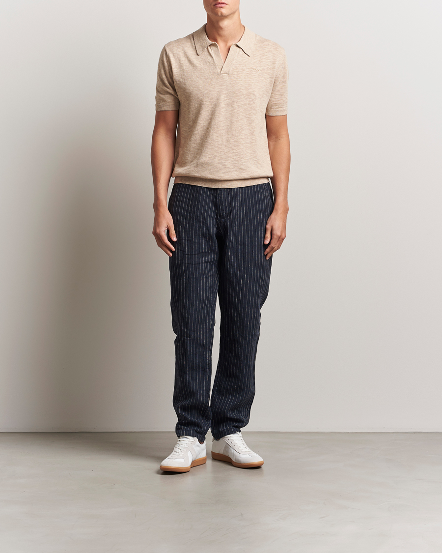Heren | Polo's | GANT | Linen/Cotton Open Collar Polo Dry Sand