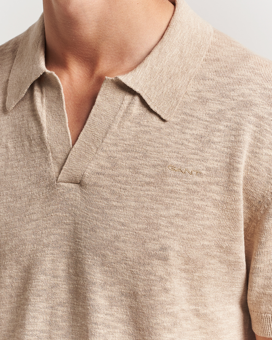 Heren | Polo's | GANT | Linen/Cotton Open Collar Polo Dry Sand