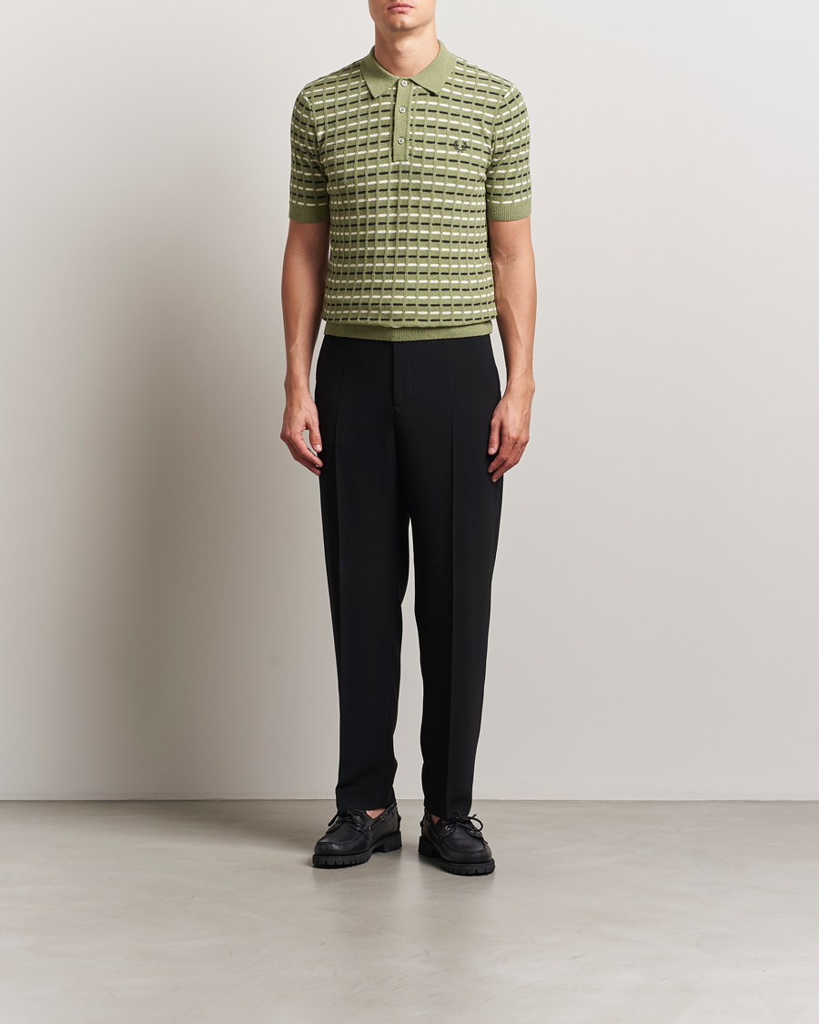 Heren | Polo's | Fred Perry | Bouclé Ribbed Knitted Polo Olive Mint