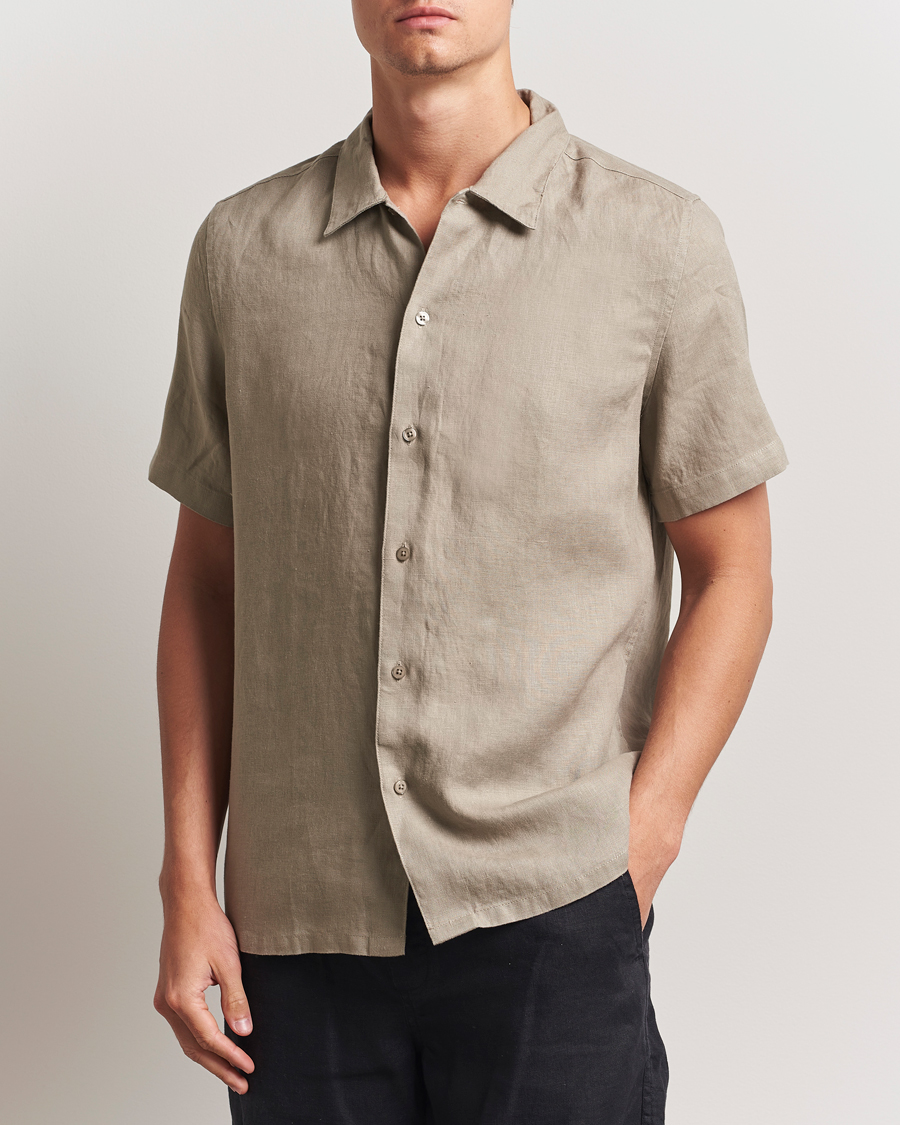 Heren | Overhemden | Samsøe Samsøe | Avan Linen Short Sleeve Shirt Greige