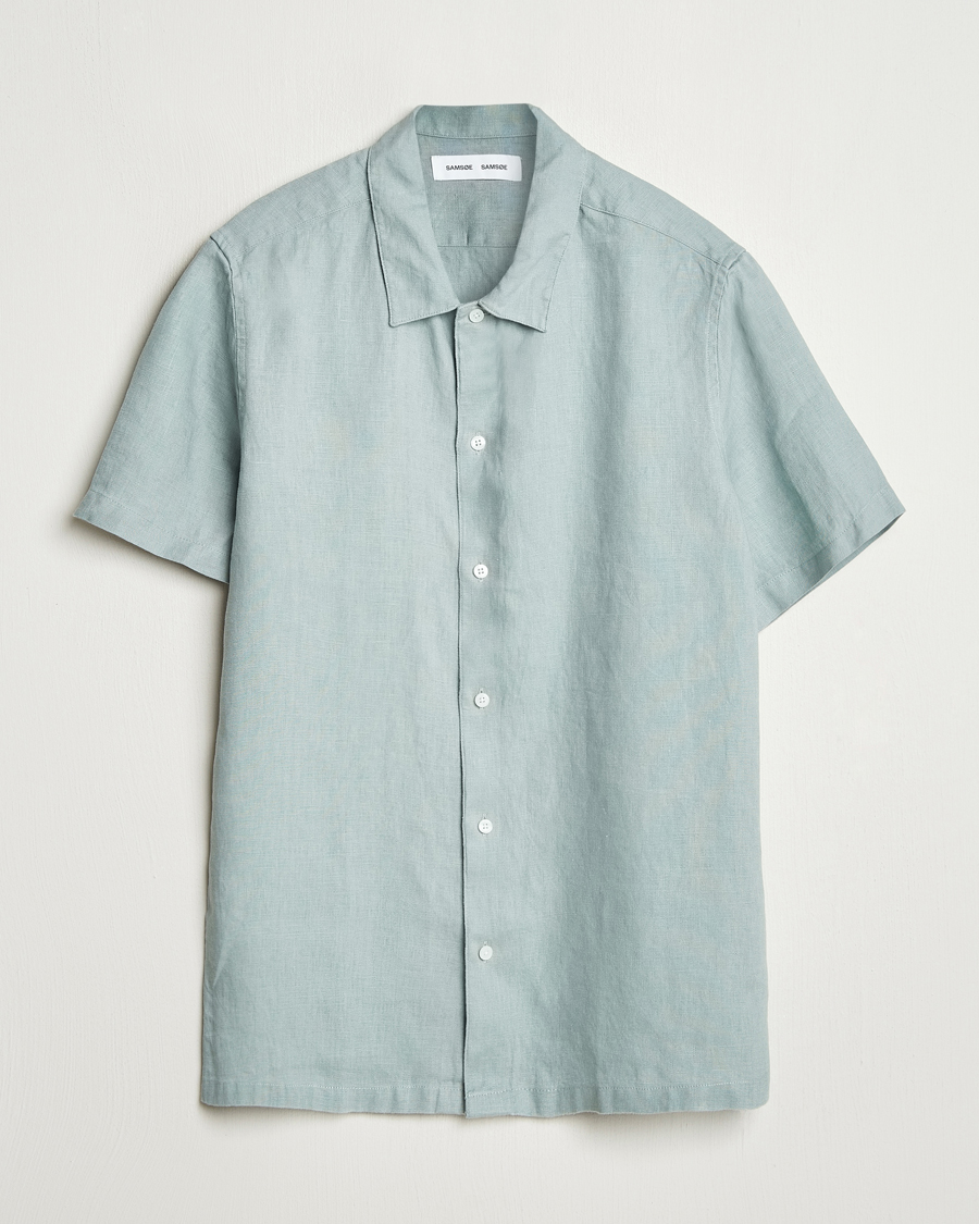Homme | Chemises | Samsøe Samsøe | Avan Linen Short Sleeve Shirt Abyss Green