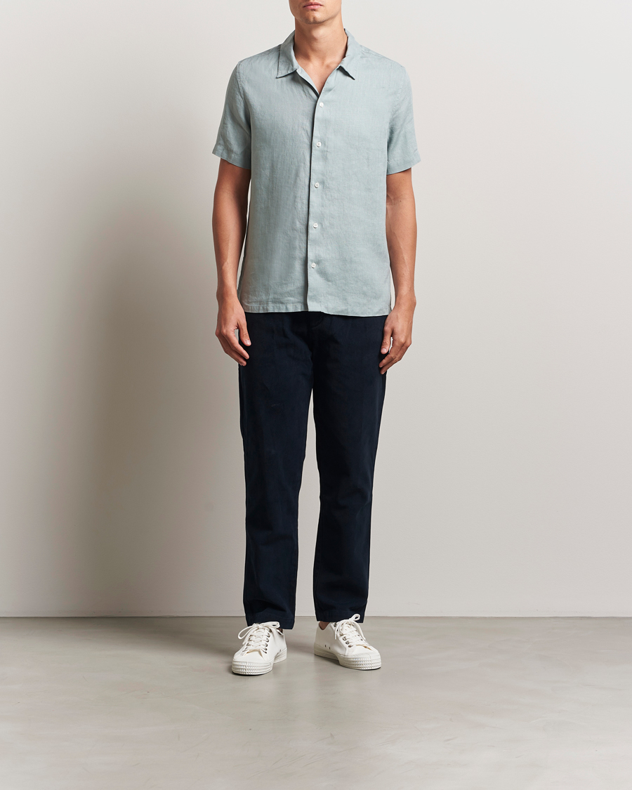 Homme | Chemises | Samsøe Samsøe | Avan Linen Short Sleeve Shirt Abyss Green