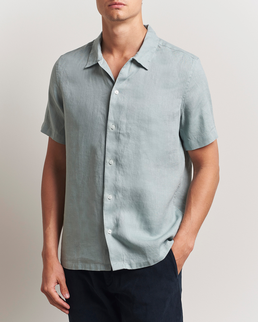 Homme | Chemises | Samsøe Samsøe | Avan Linen Short Sleeve Shirt Abyss Green