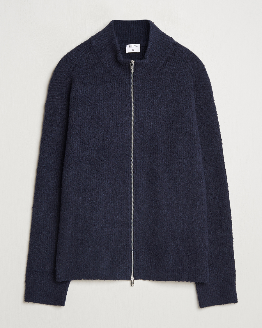 Heren | Truien | Filippa K | Bouclé Knitted Full Zip Navy