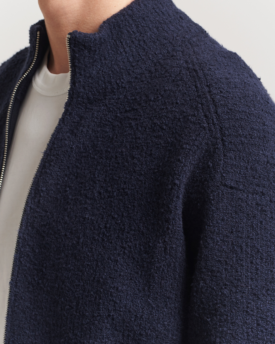 Heren | Truien | Filippa K | Bouclé Knitted Full Zip Navy