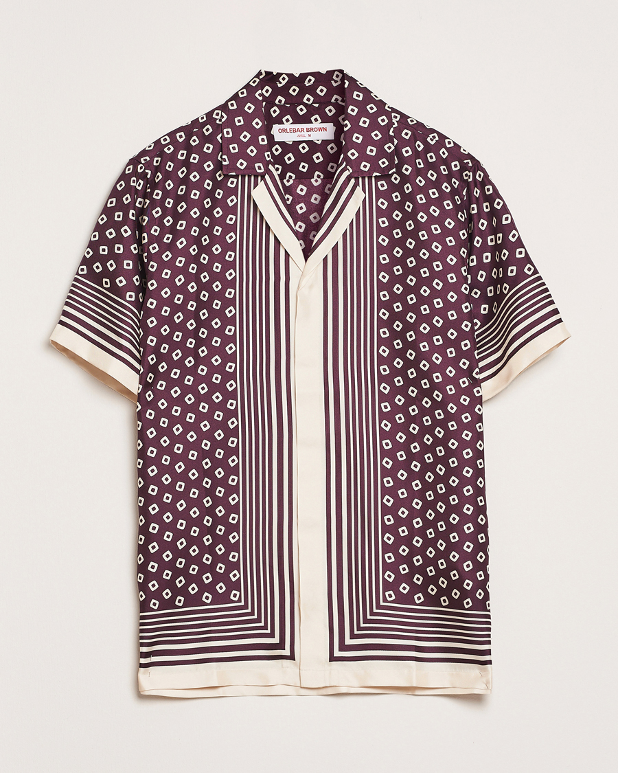 Homme | Chemises | Orlebar Brown | Maitan Silk Lumina Short Sleeve Shirt Damson/Latte