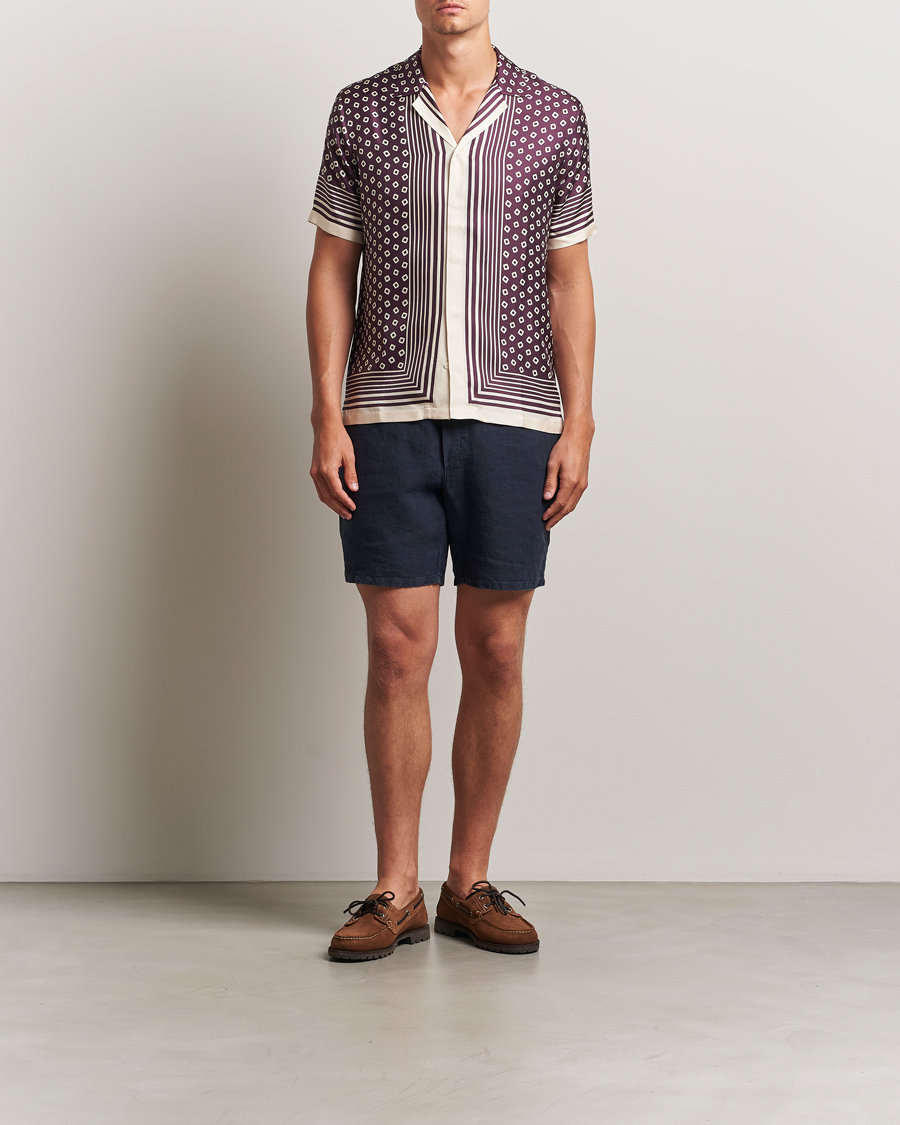 Homme | Chemises | Orlebar Brown | Maitan Silk Lumina Short Sleeve Shirt Damson/Latte