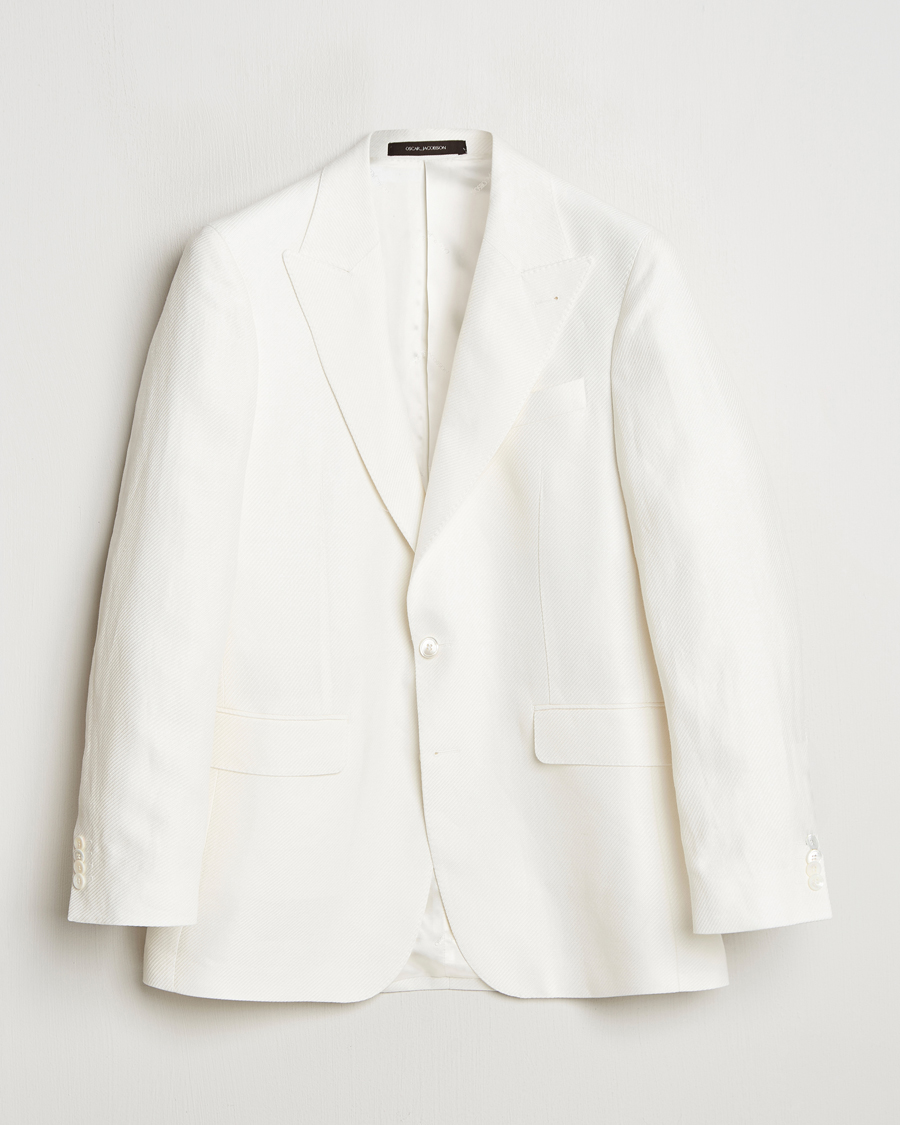 Heren | Blazers | Oscar Jacobson | Faldo Diagonal Linen/Tencel Tuxedo White