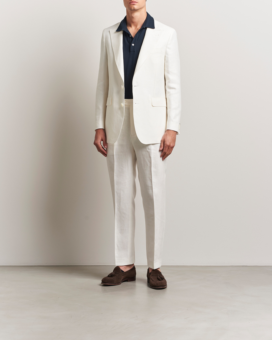 Heren | Blazers | Oscar Jacobson | Faldo Diagonal Linen/Tencel Tuxedo White