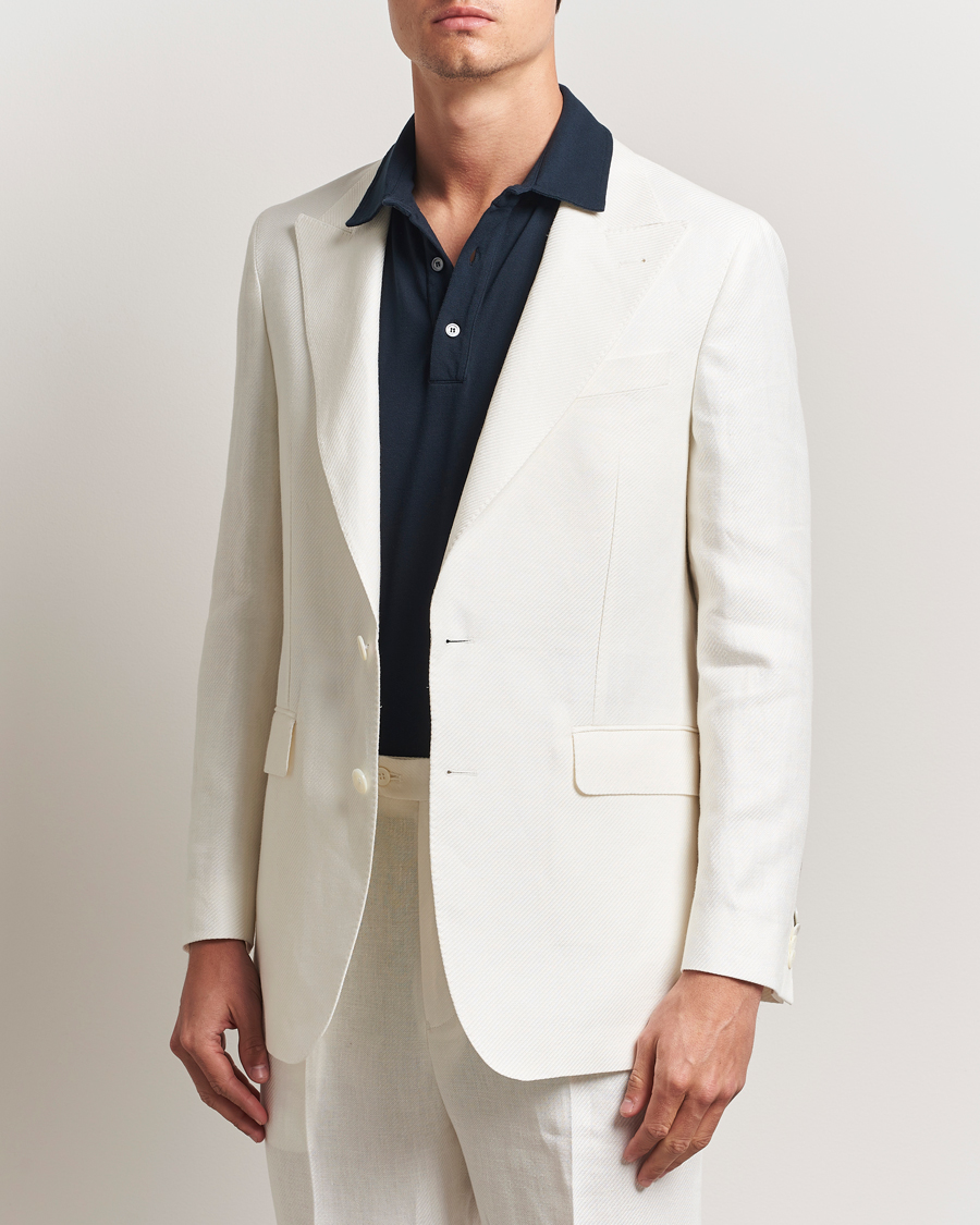 Heren | Blazers | Oscar Jacobson | Faldo Diagonal Linen/Tencel Tuxedo White