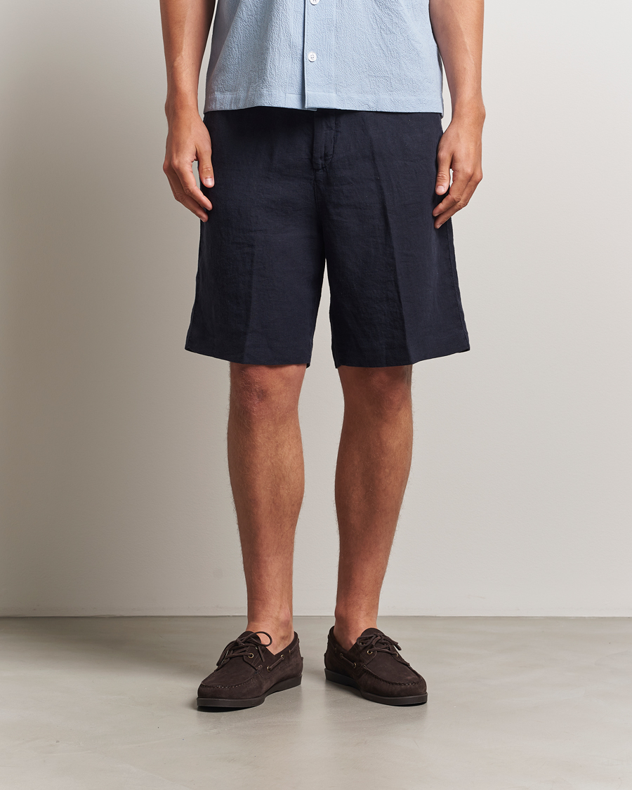 Heren | Korte broek | Oscar Jacobson | James Casual Linen Shorts Navy